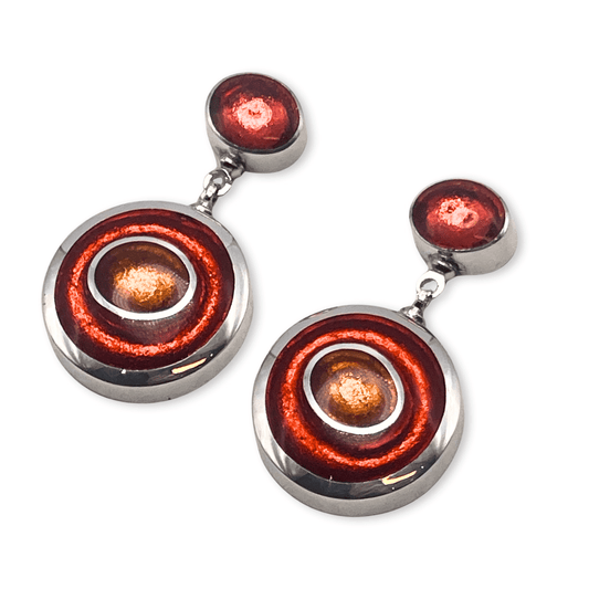 Terracotta Organic Circles Shiny Double Drop Stud Earrings | The Jewellery Stop
