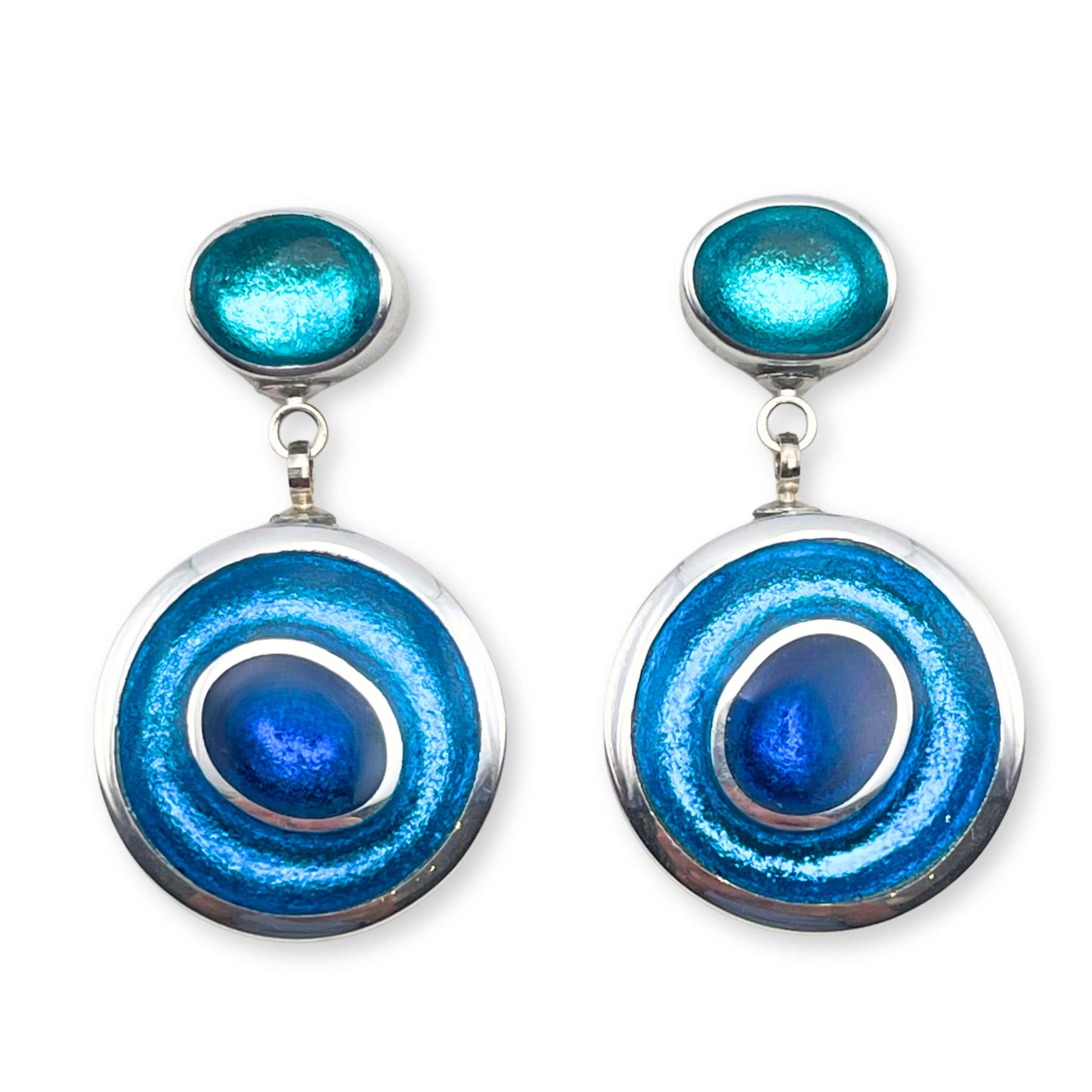 Turquoise Organic Circles Shiny Double Drop Stud Earrings