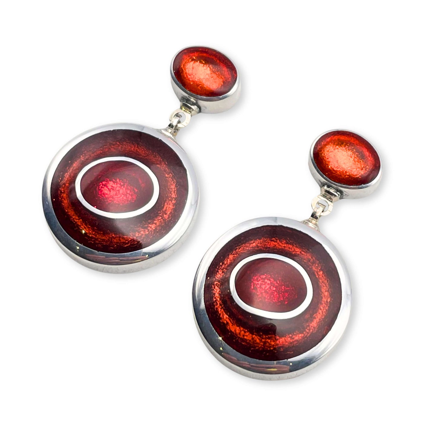 Chilli Organic Circles Shiny Double Drop Stud Earrings