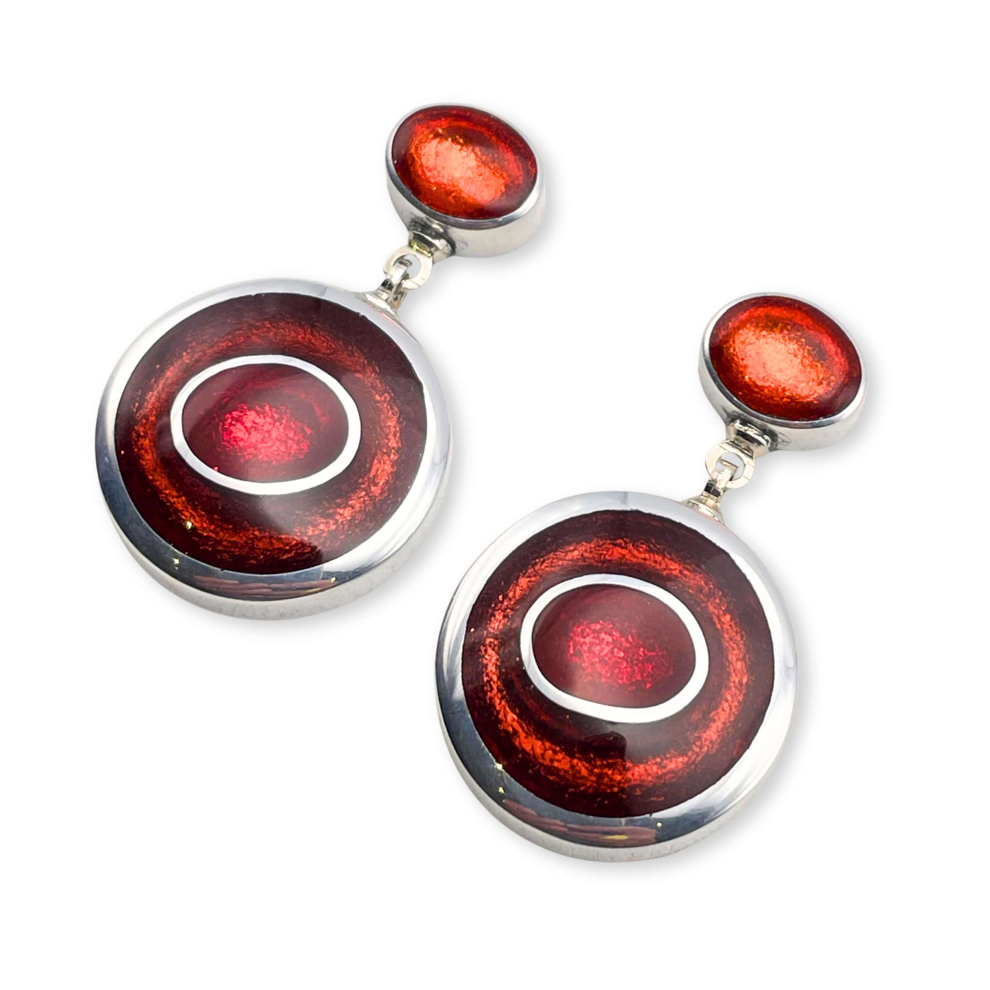 Chilli Organic Circles Shiny Double Drop Stud Earrings