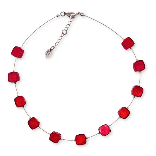 Red Shell Cubes Shiny Necklace | The Jewellery Stop