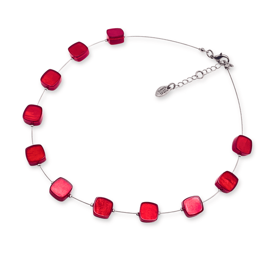 Red Shell Cubes Shiny Necklace | The Jewellery Stop