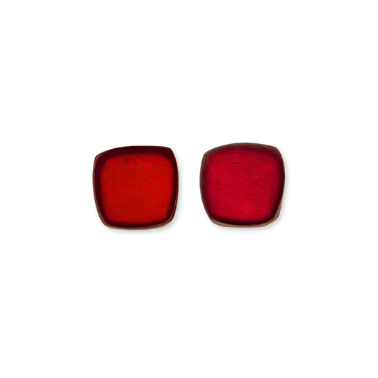 Red Shell Cubes Shiny Stud Earrings | The Jewellery Stop