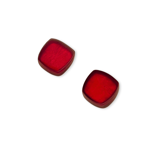 Red Shell Cubes Shiny Stud Earrings | The Jewellery Stop