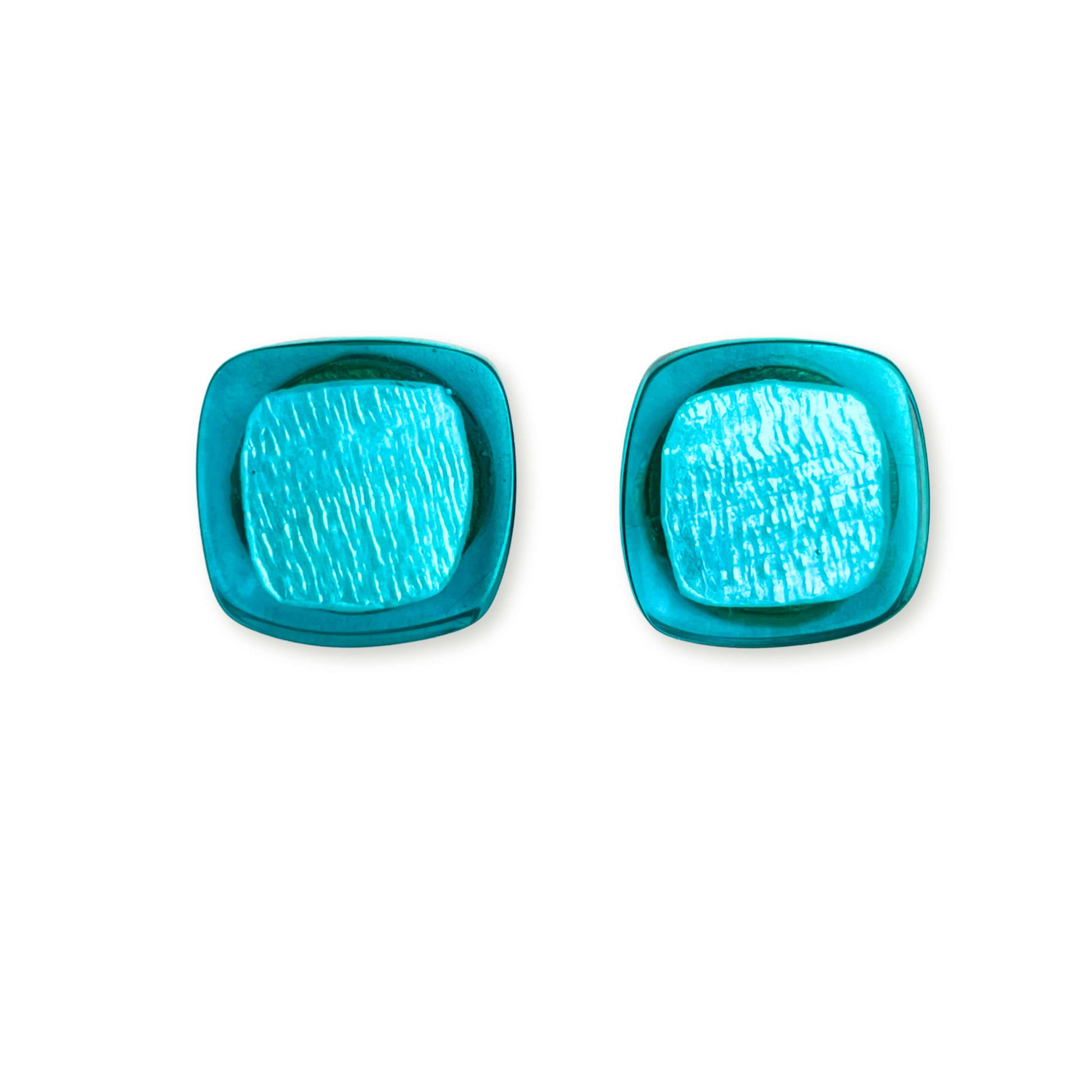 Teal Shell Cubes Shiny Stud Earrings