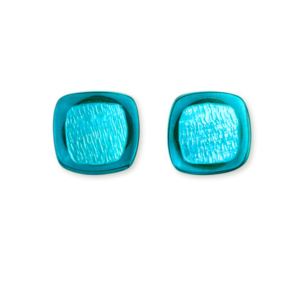 Teal Shell Cubes Shiny Stud Earrings