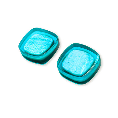 Teal Shell Cubes Shiny Stud Earrings