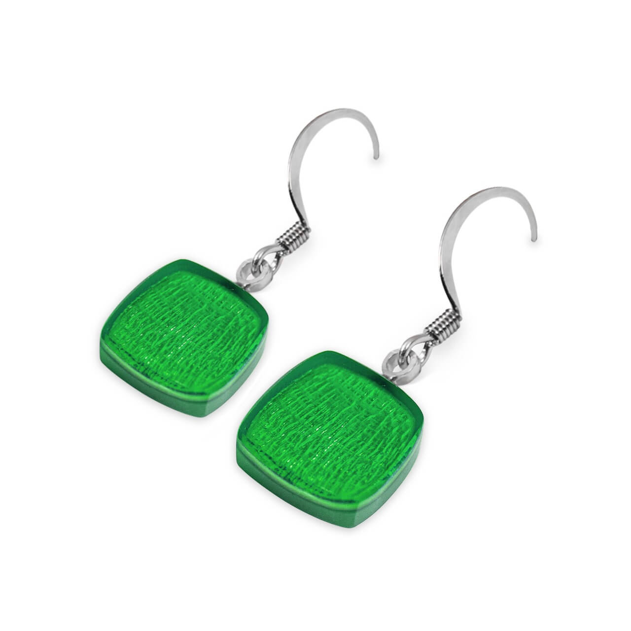 Emerald Shell Cubes Shiny Fish Hook Earrings | The Jewellery Stop