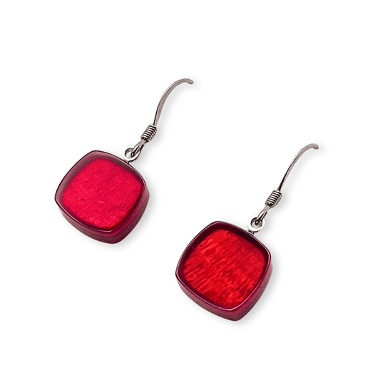 Red Shell Cubes Shiny Fish Hook Earrings | The Jewellery Stop