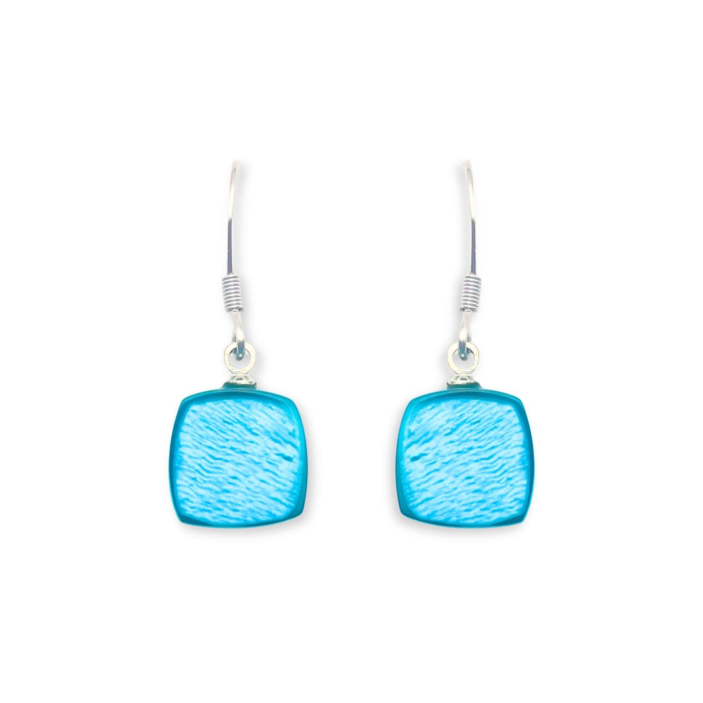 Teal Shell Cubes Shiny Fish Hook Earrings