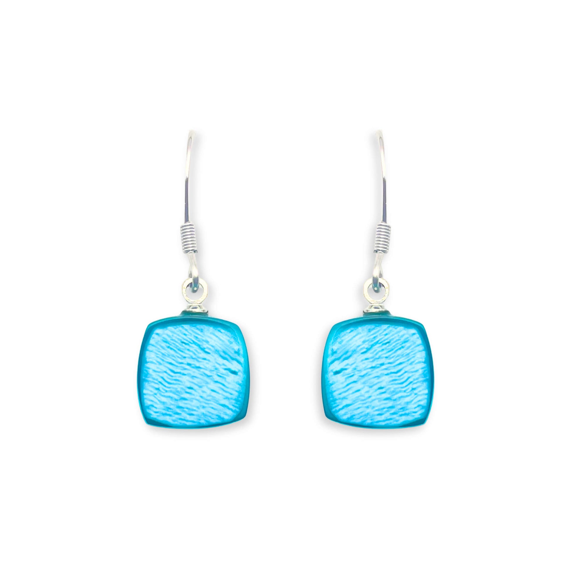 Teal Shell Cubes Shiny Fish Hook Earrings