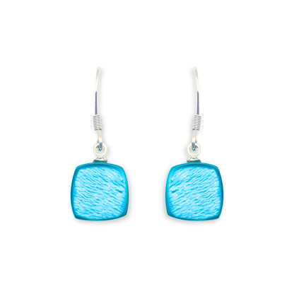 Teal Shell Cubes Shiny Fish Hook Earrings