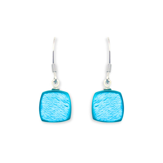 Teal Shell Cubes Shiny Fish Hook Earrings