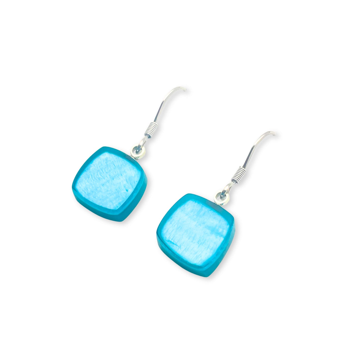Teal Shell Cubes Shiny Fish Hook Earrings