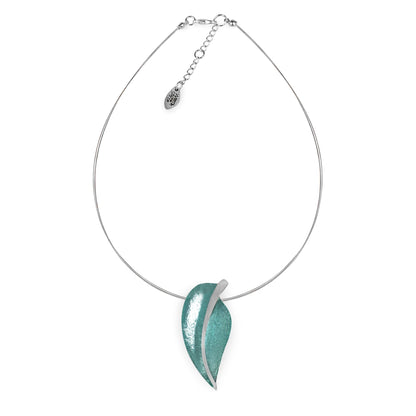 Aqua Pewter Leaf Shiny Pendant | The Jewellery Stop