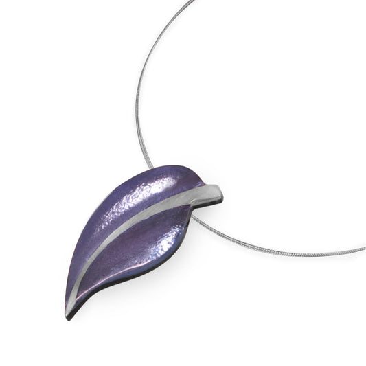 Lavender Pewter Leaf Shiny Pendant | The Jewellery Stop