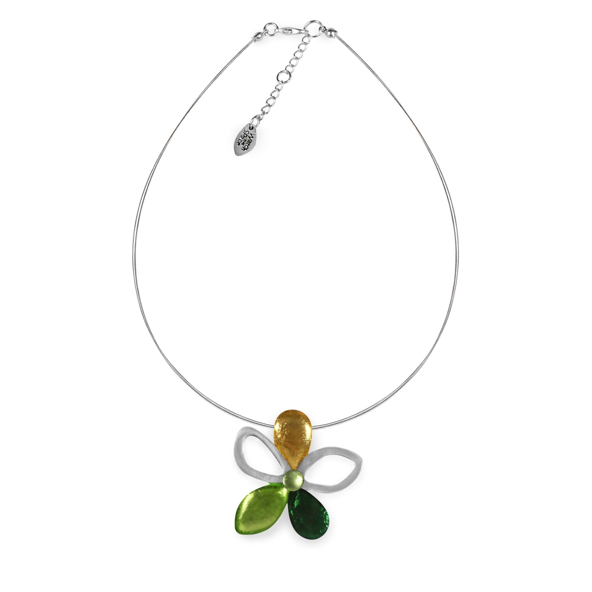 Kiwi Eclectic Flower Shiny Pendant on Wire | The Jewellery Stop