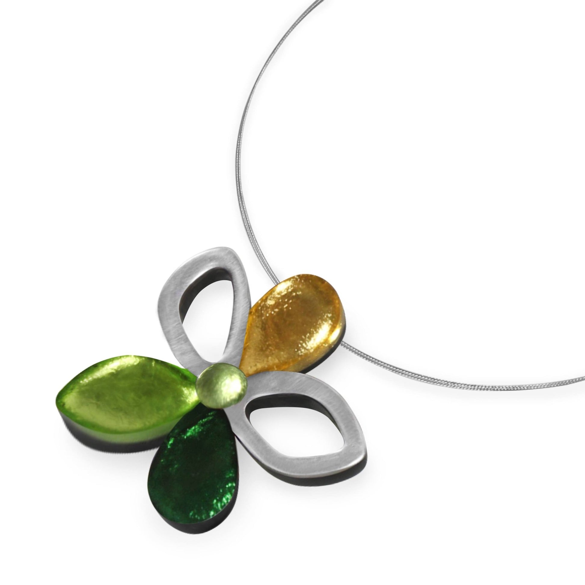 Kiwi Eclectic Flower Shiny Pendant on Wire | The Jewellery Stop