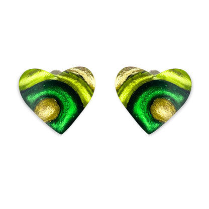 Kiwi Heart Swirl Shiny Clip Earrings
