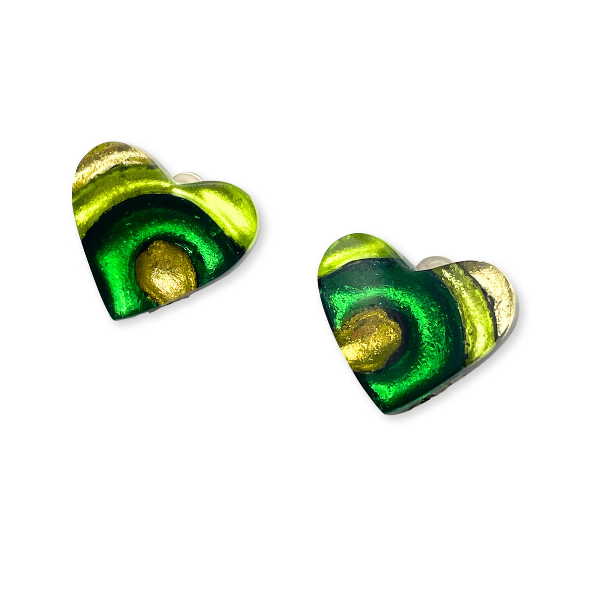 Kiwi Heart Swirl Shiny Clip Earrings