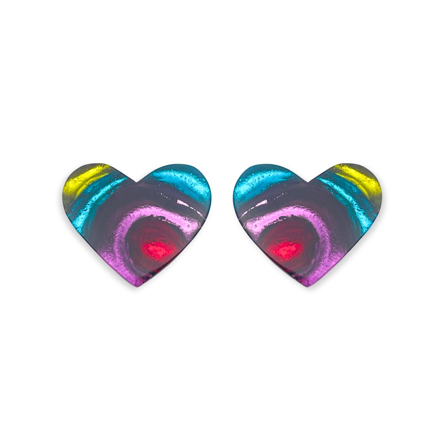 Rainbow Heart Swirl Shiny Clip Earrings