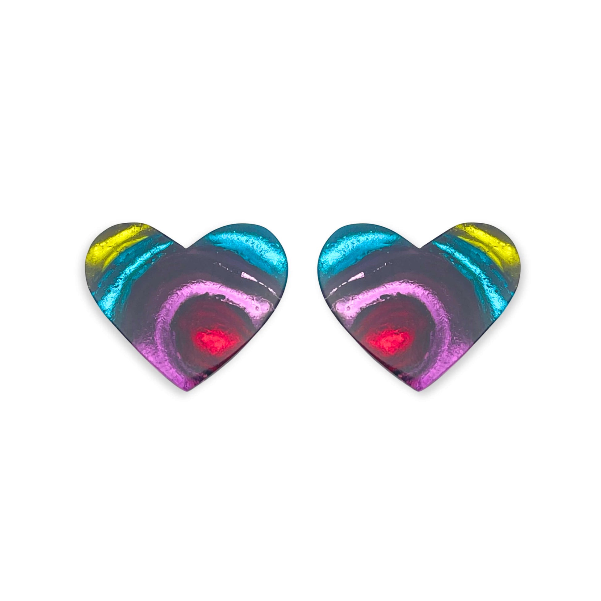 Rainbow Heart Swirl Shiny Clip Earrings