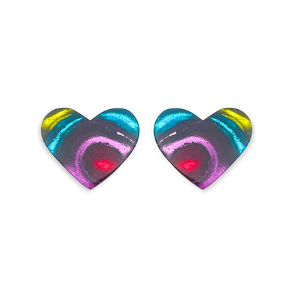 Rainbow Heart Swirl Shiny Clip Earrings