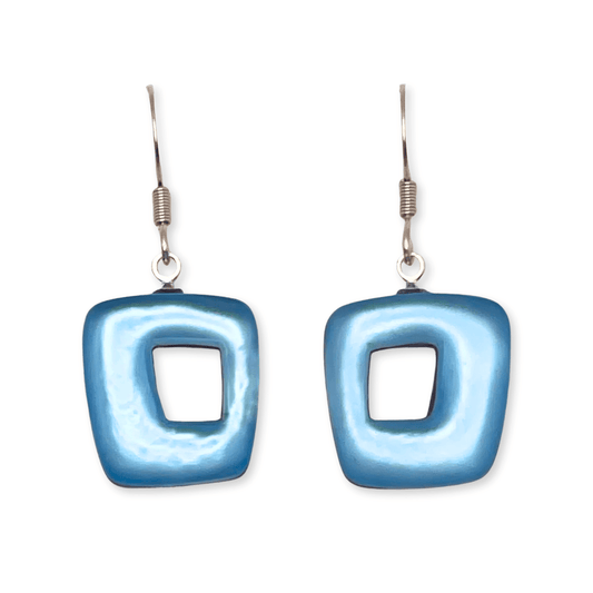 Arctic Hollow Squares Matte Medium Fish Hook Earrings