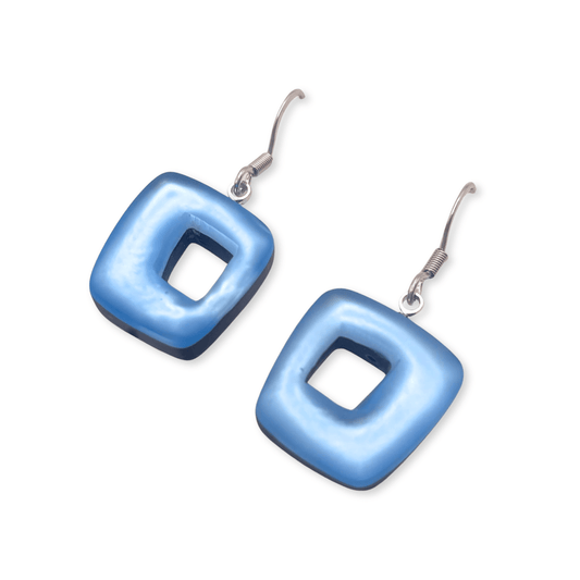 Arctic Hollow Squares Matte Medium Fish Hook Earrings