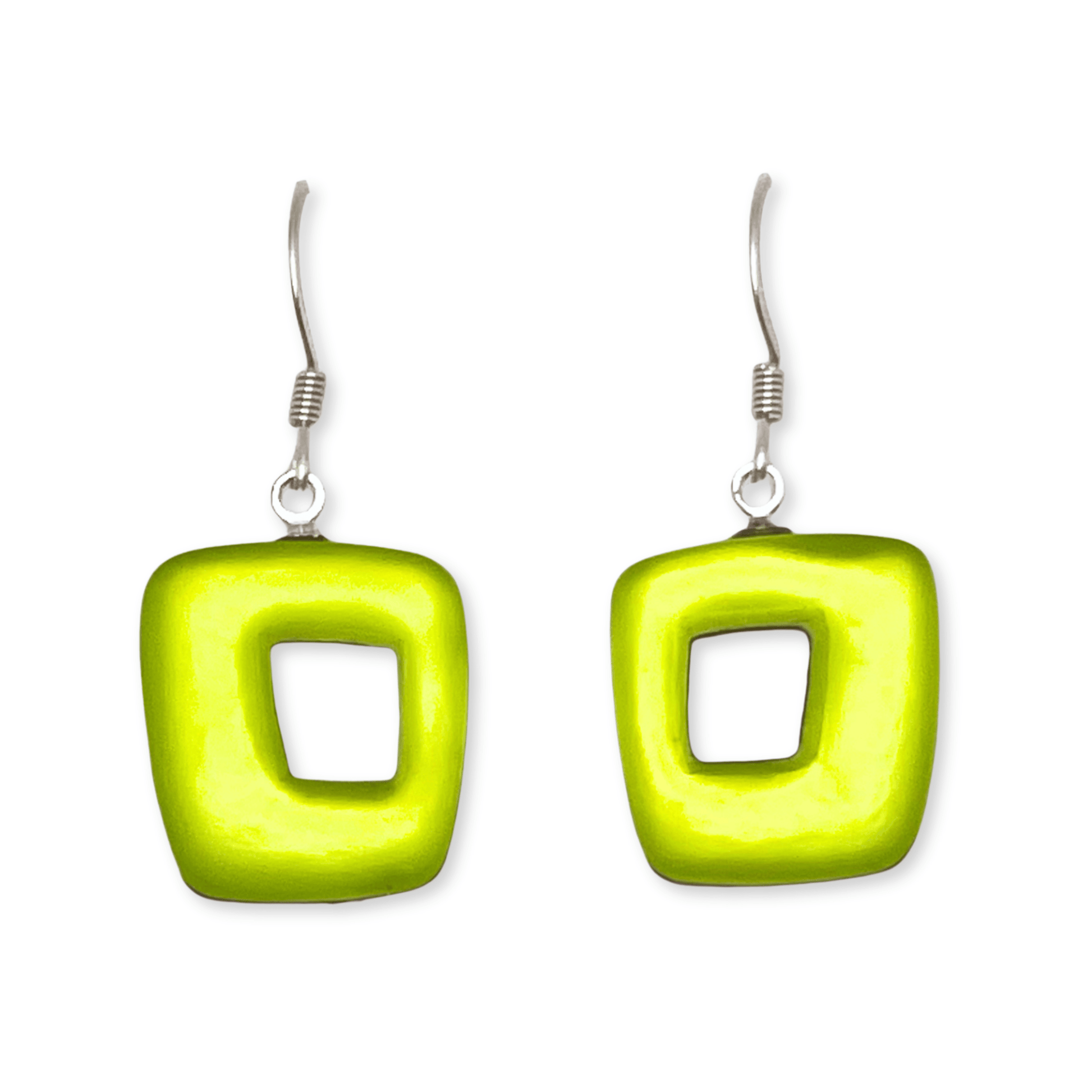 Kiwi Hollow Squares Matte Medium Fish Hook Earrings
