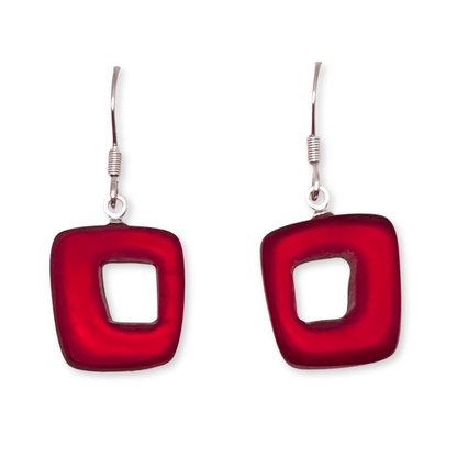 Maple Hollow Squares Matte Medium Fish Hook Earrings