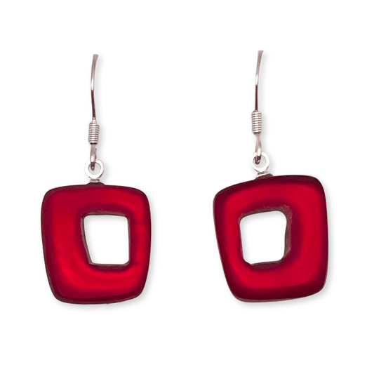 Maple Hollow Squares Matte Medium Fish Hook Earrings