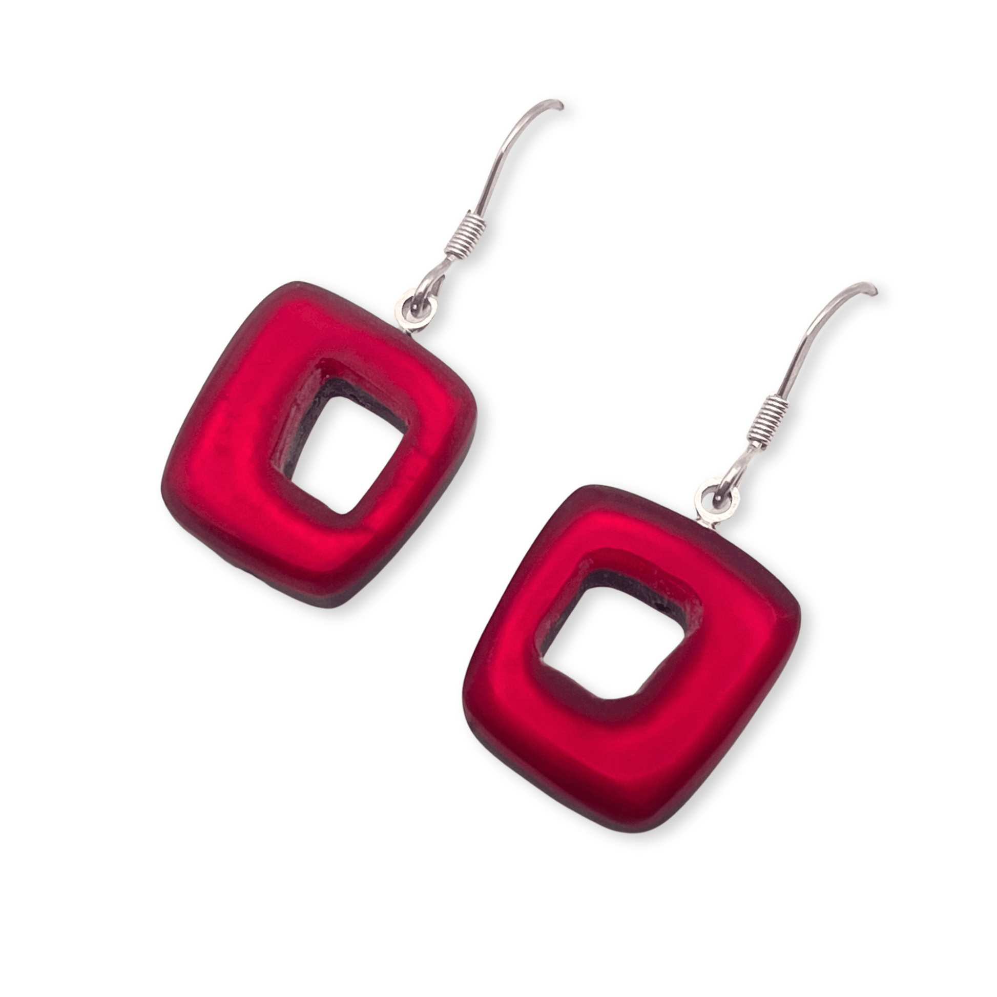 Maple Hollow Squares Matte Medium Fish Hook Earrings