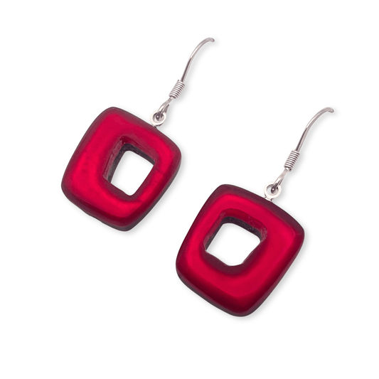 Maple Hollow Squares Matte Medium Fish Hook Earrings