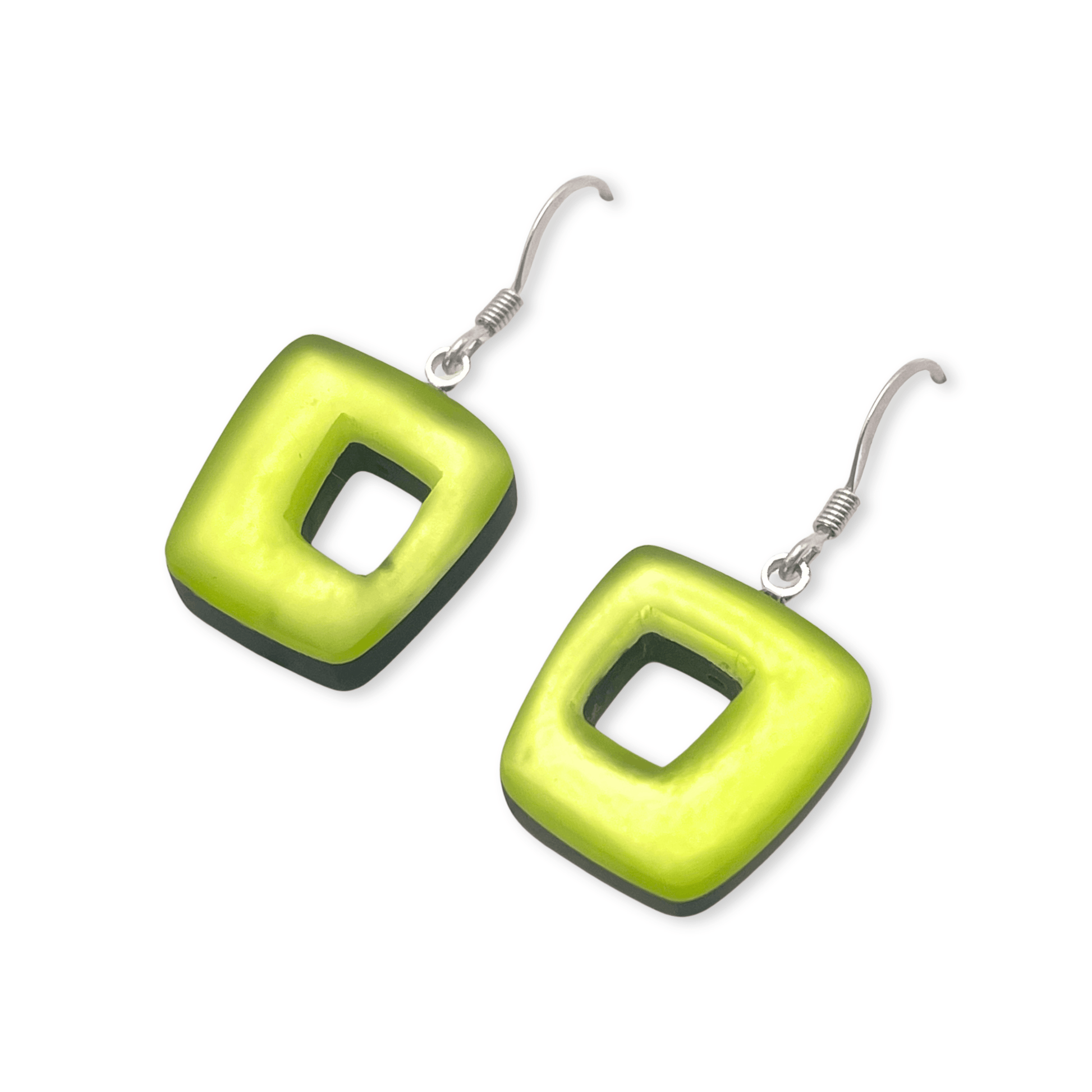 Sherbet Hollow Squares Matte Medium Fish Hook Earrings