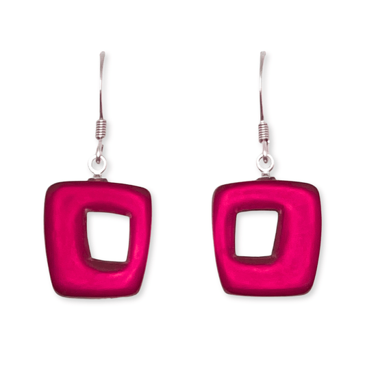 St Tropez Hollow Squares Matte Medium Fish Hook Earrings