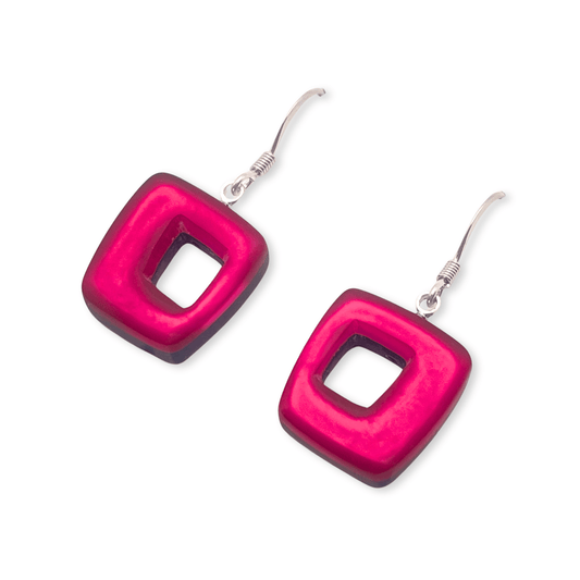 St Tropez Hollow Squares Matte Medium Fish Hook Earrings