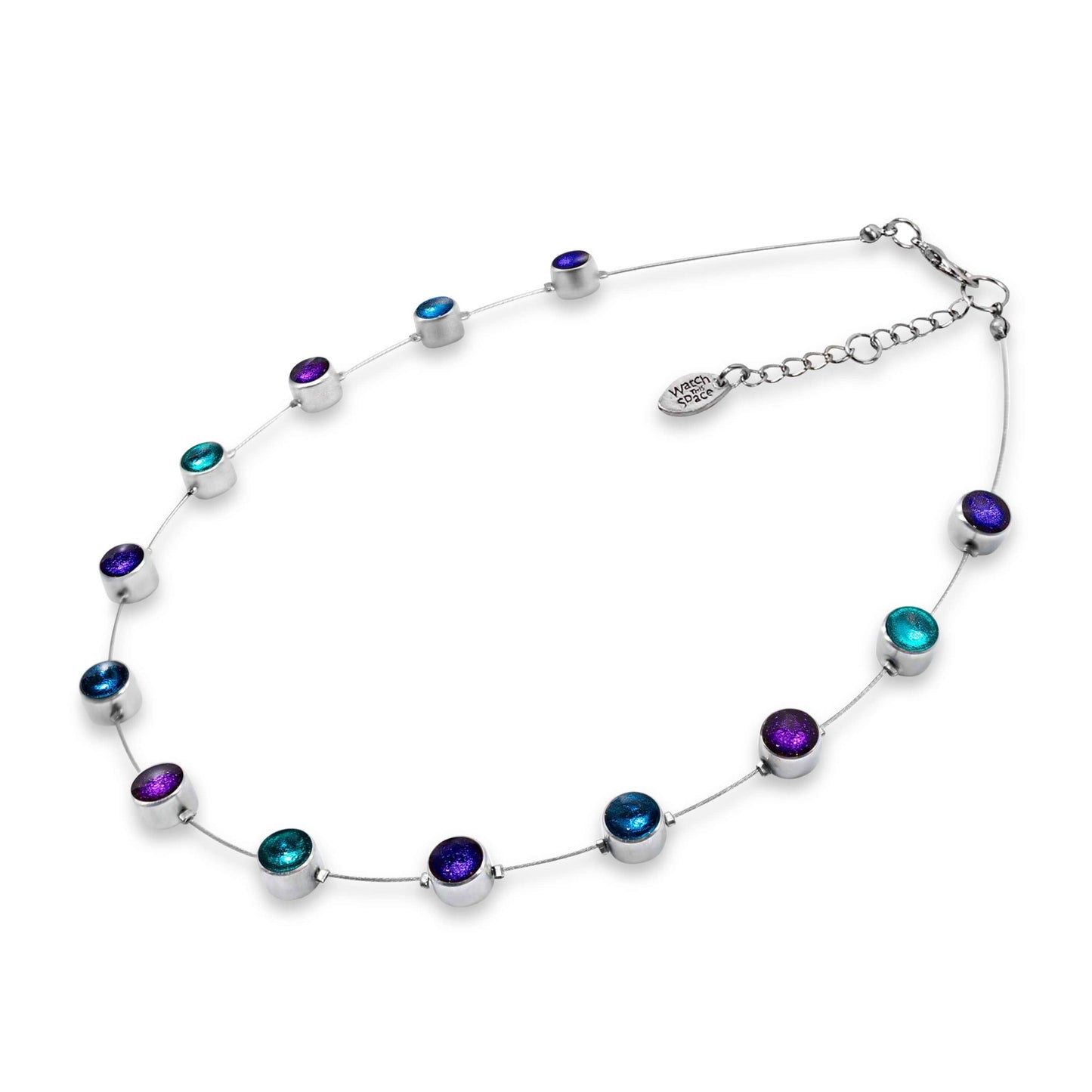 Peacock Aluminium Circles Small Shiny Floating Necklace | The Jewellery Stop