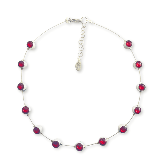 Red Aluminium Circles Small Shiny Floating Necklace