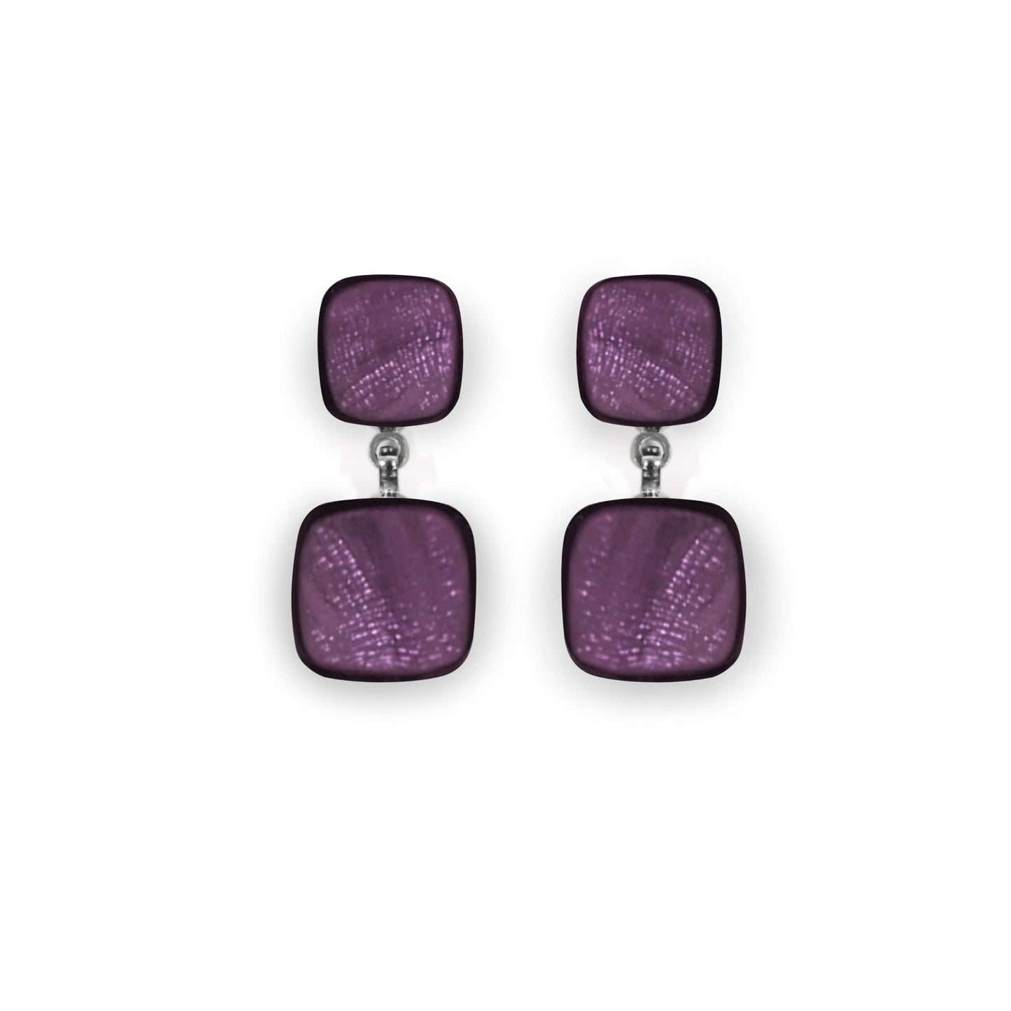 Purple Shell Cubes Shiny Double Drop Stud Earrings | The Jewellery Stop
