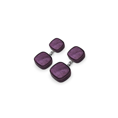 Purple Shell Cubes Shiny Double Drop Stud Earrings | The Jewellery Stop