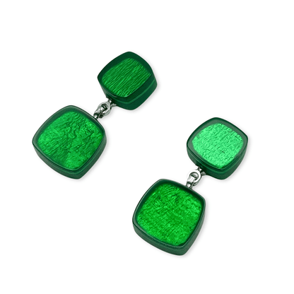 Emerald Shell Cubes Shiny Double Drop Stud Earrings | The Jewellery Stop