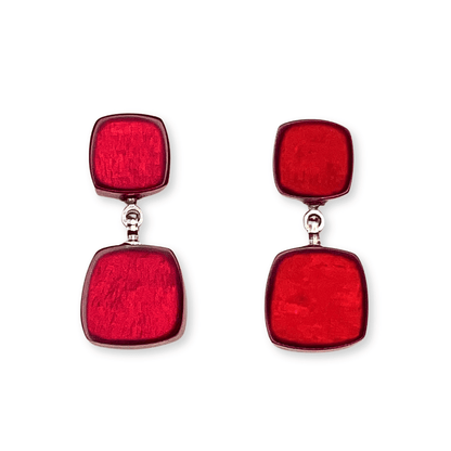 Red Shell Cubes Shiny Double Drop Stud Earrings | The Jewellery Stop