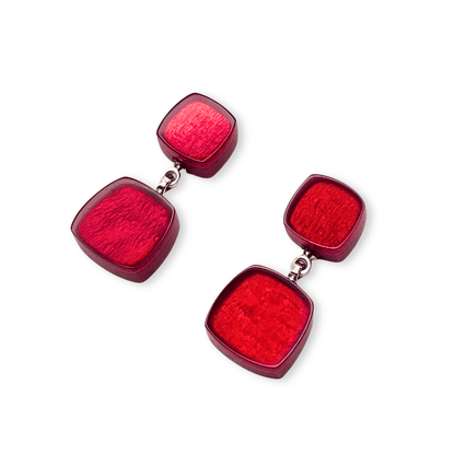 Red Shell Cubes Shiny Double Drop Stud Earrings | The Jewellery Stop