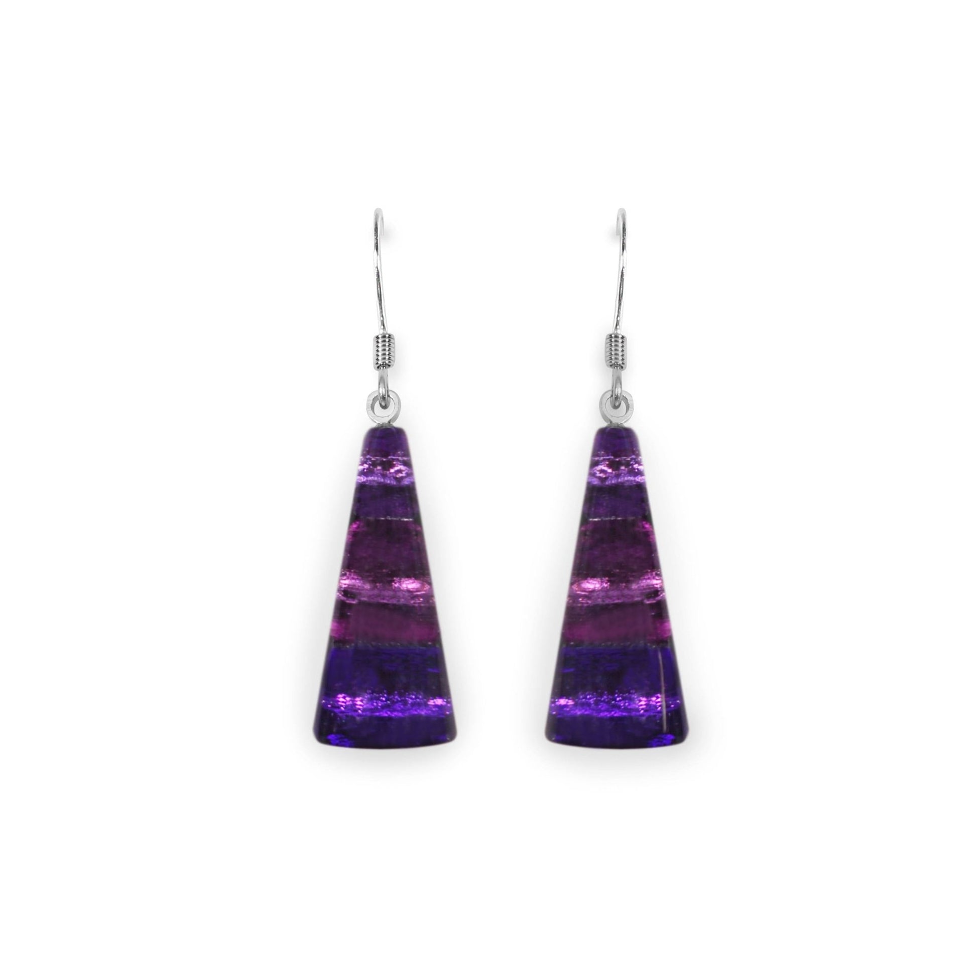 Purple Deco Triangle Shiny Fish Hook Earrings | The Jewellery Stop