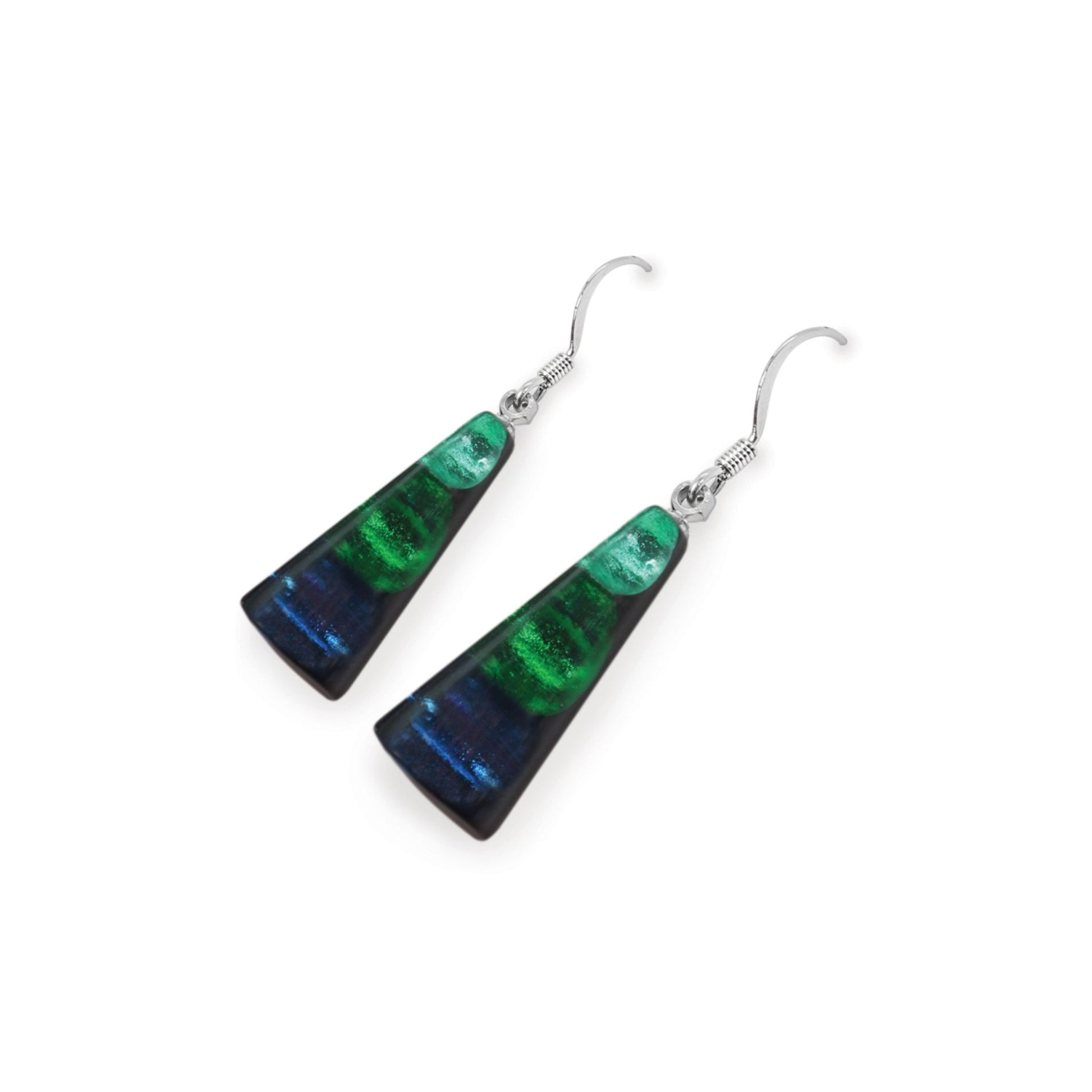 Verdigris Deco Triangle Shiny Fish Hook Earrings | The Jewellery Stop