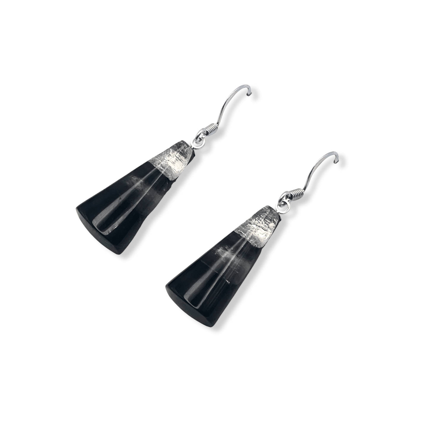 Black Deco Triangle Shiny Fish Hook Earrings | The Jewellery Stop