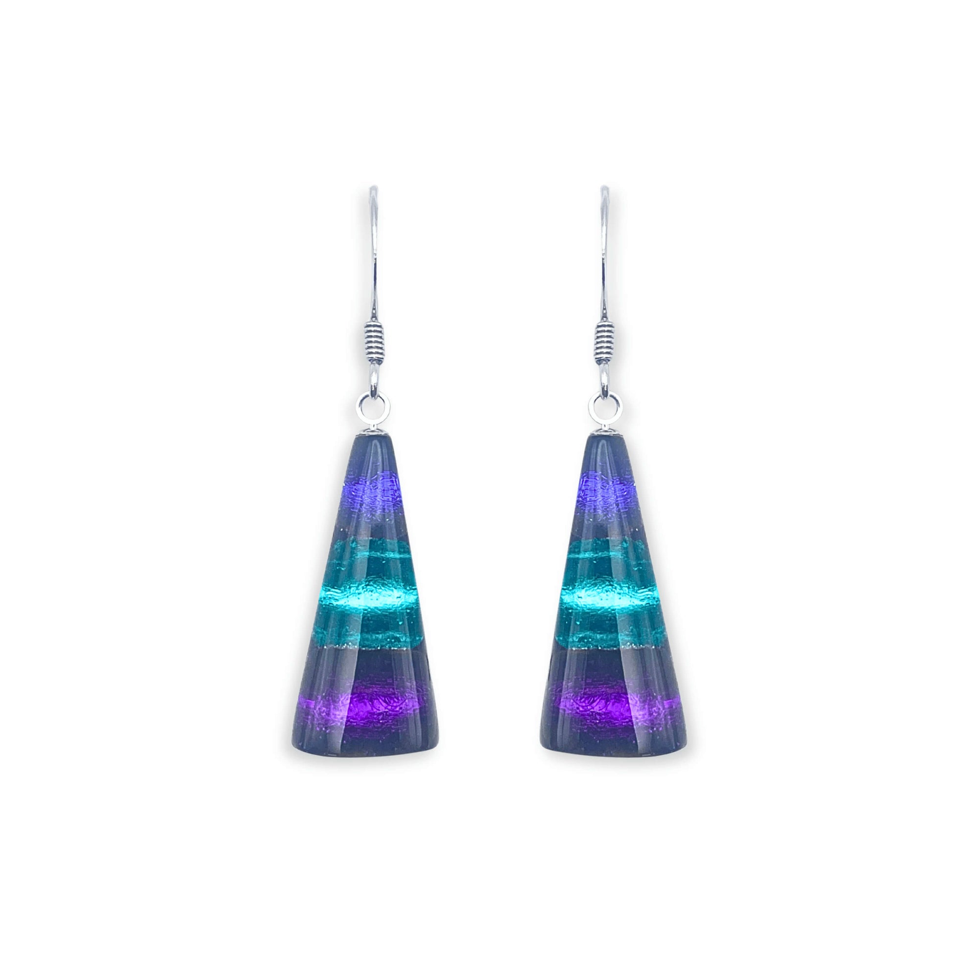 Peacock Deco Triangle Shiny Fish Hook Earrings