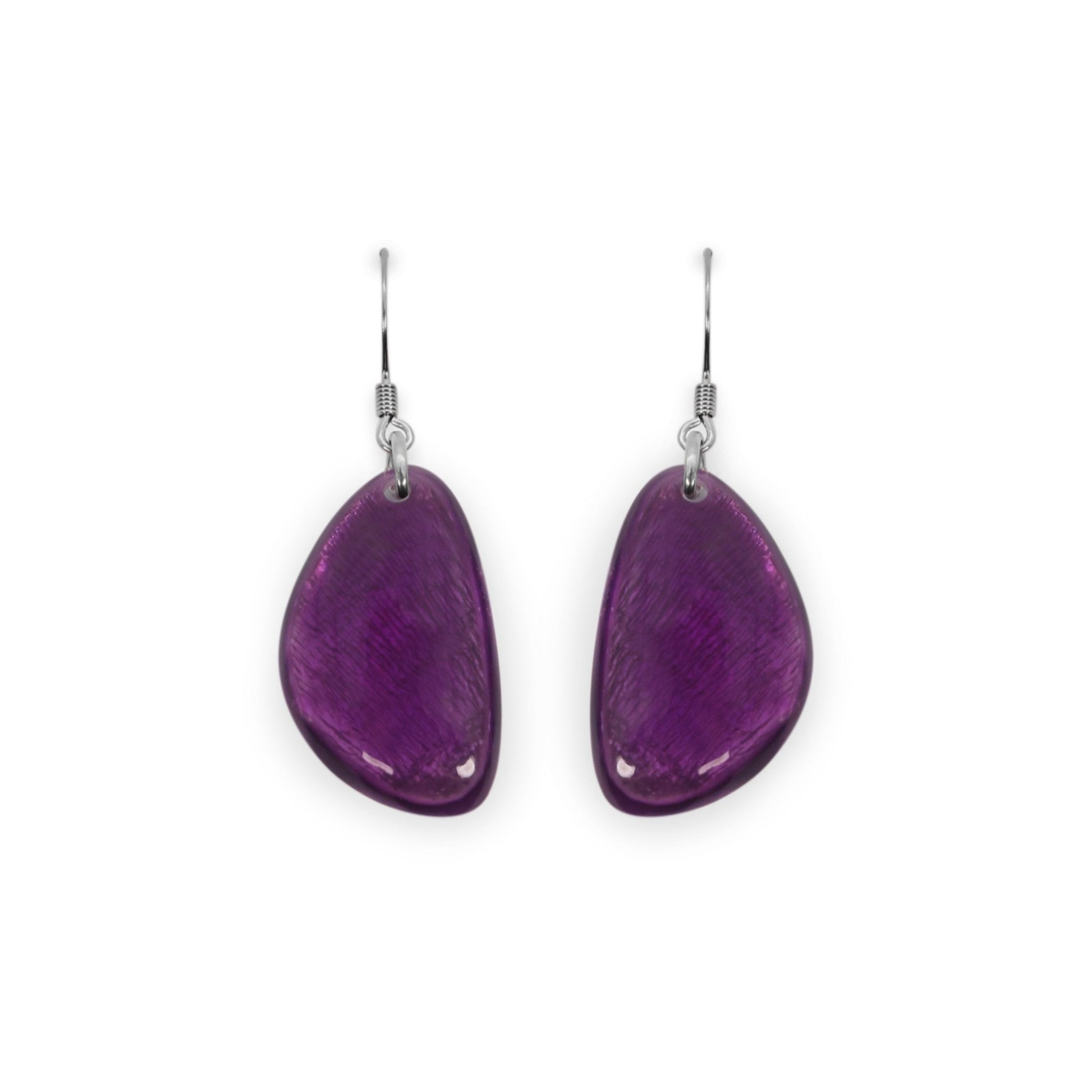 Peacock Pebble Triangle Shiny Fish Hook Earrings | The Jewellery Stop
