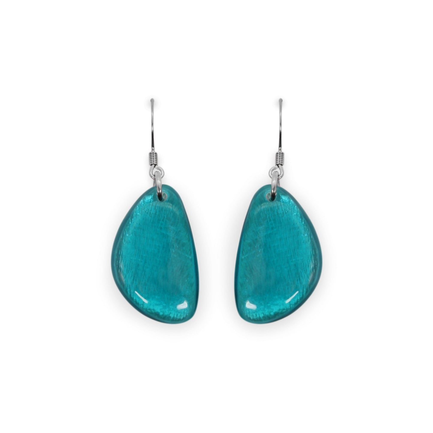 Verdigris Pebble Triangle Shiny Fish Hook Earrings | The Jewellery Stop